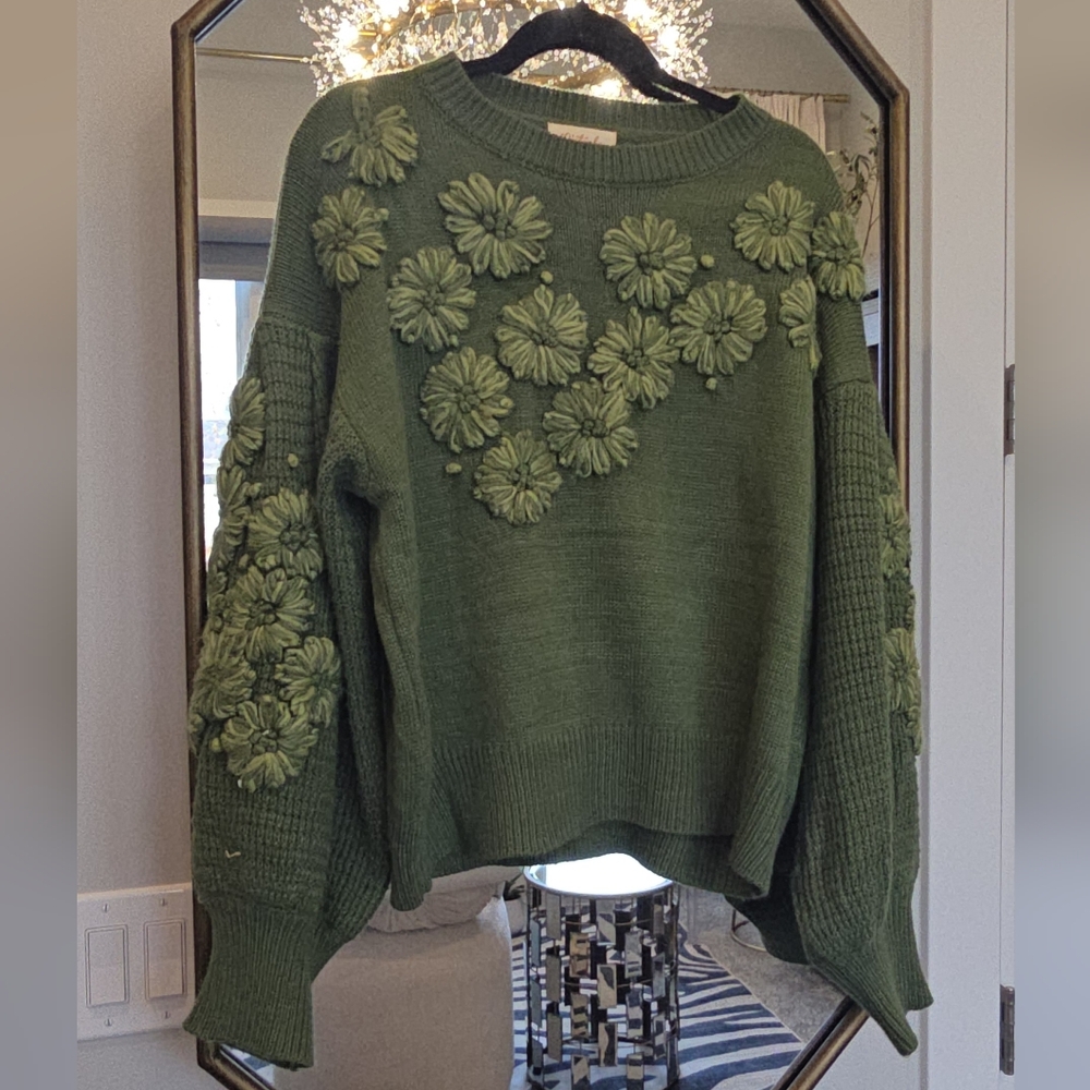 Listicle Olive Green Floral Sweater
